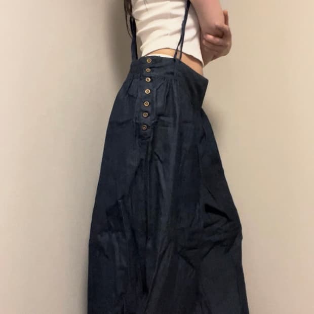 wide-fit suspenders denim pants