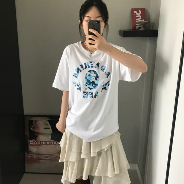 베이프 ABC 카모 스타 컬리지 티셔츠