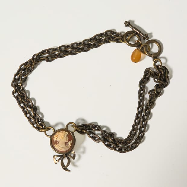 빈티지 Extasia 엑스타시아 쉘 카메오 리본 목걸이