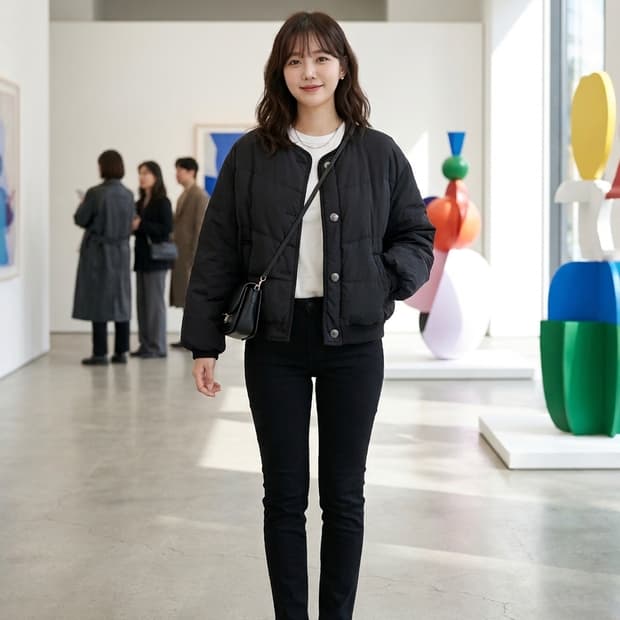 써스데이아일랜드 노카라 덕다운 숏패딩 블랙