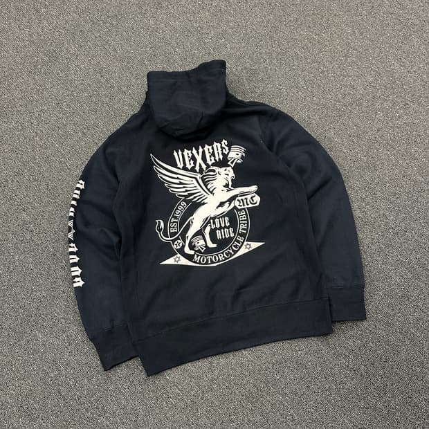 L) 재패니즈 빈티지 모터사이클 프린팅 후드집업