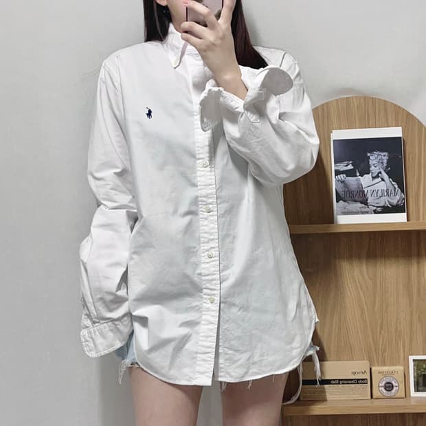 [정품] 폴로 화이트 / 네이비포니 솔리드 셔츠 [ M ]