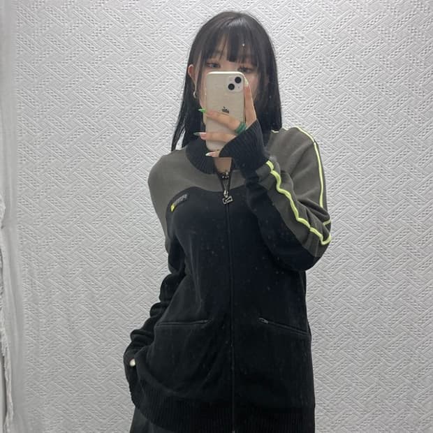 푸마 올드스쿨 레트로 배색 후드 집업 니트 가디건 L C09245