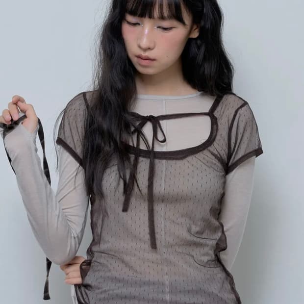 택달린 새상품) 팬시클럽 3-WAY 도트 레이어드 롱슬리브 베이지