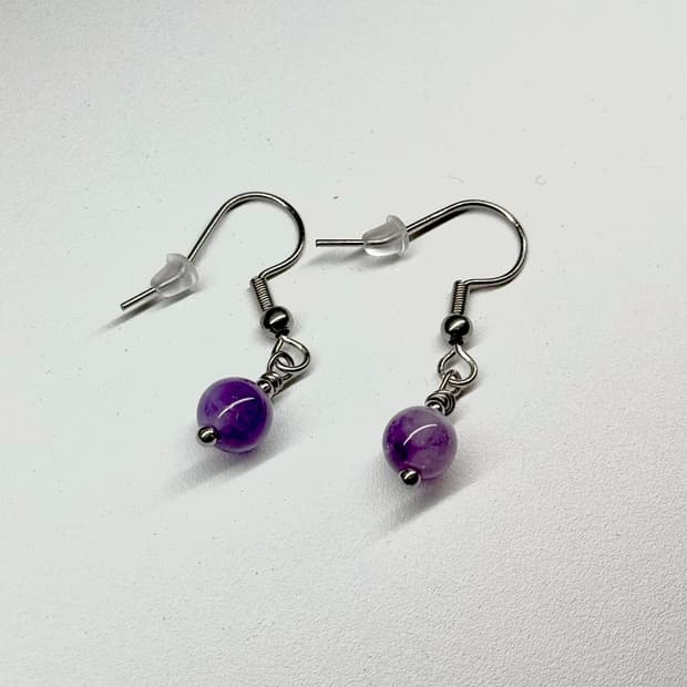 (핸드메이드) 천연석 자수정 원석 귀걸이