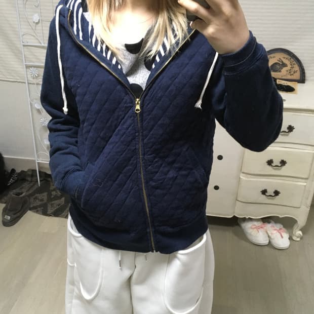 jpn vintage 네이비 아가일 누빔 후드 집업