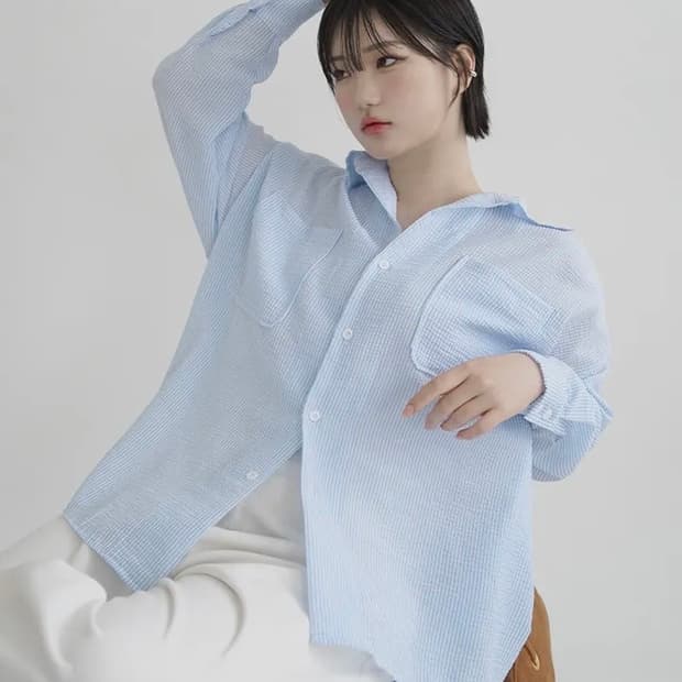 블루팝스 시어서커 루즈셔츠 블루