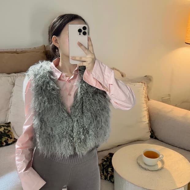 빈티지 그린 그레이 토스카나 양털 조끼 베스트