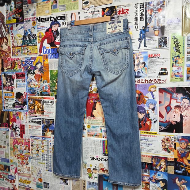 트루릴리전 연청 워싱 디스 스트레이트 팬츠