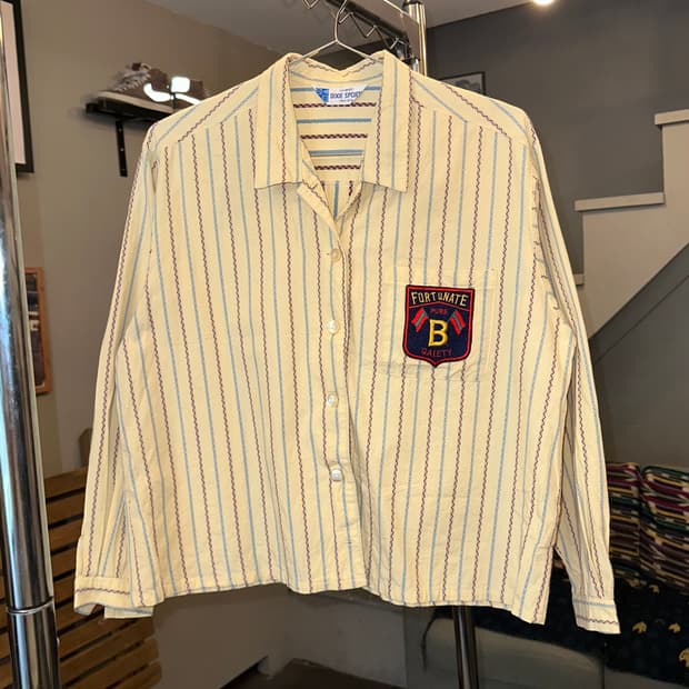 Japanese stripe pattern patch shirt