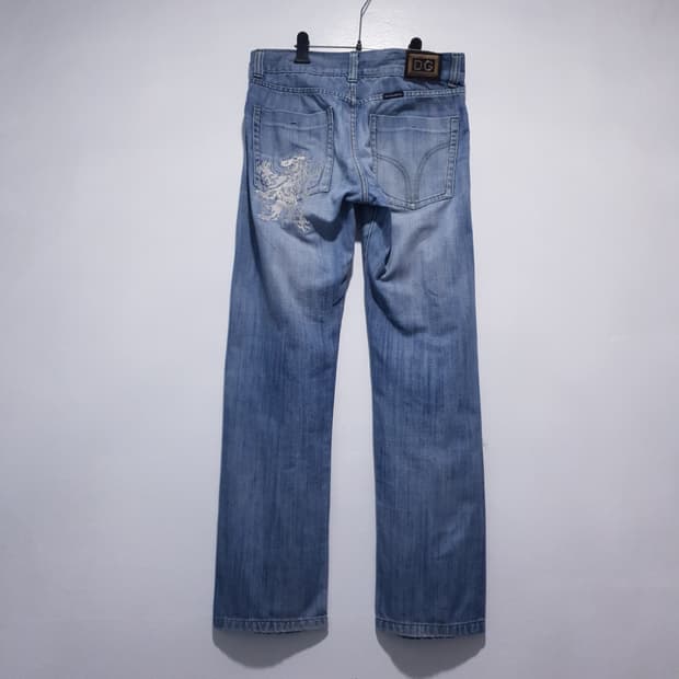 돌체앤가바나 드래곤 용 자수 DG 실버 플레이트 워싱 데님 팬츠 청바지