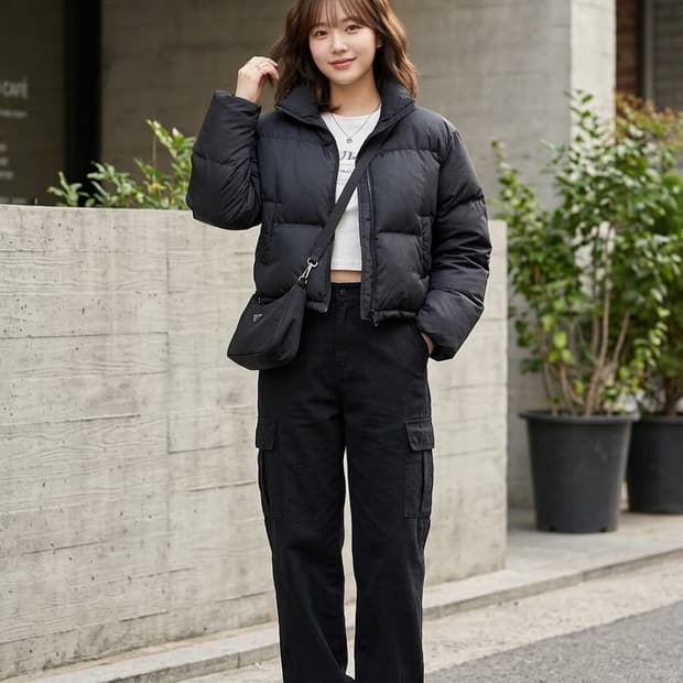 NICK NICOLE 닉앤니콜 백로고 크롭 웰론 패딩