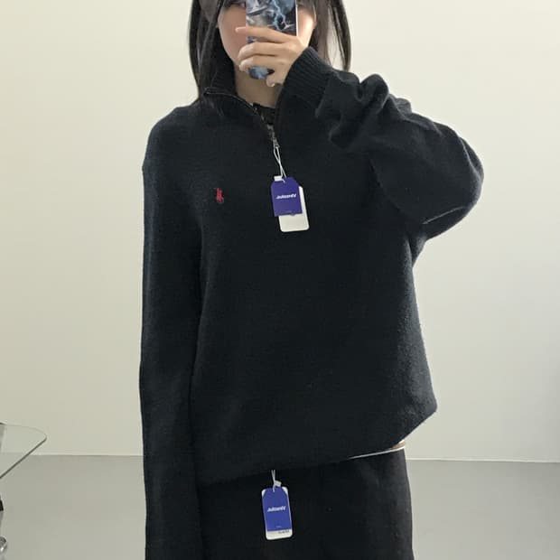  폴로랄프로렌 블랙 반집업 니트