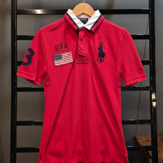 [M] 폴로 랄프로렌 USA 성조기 빅포니 카라 티셔츠 레드 6.9