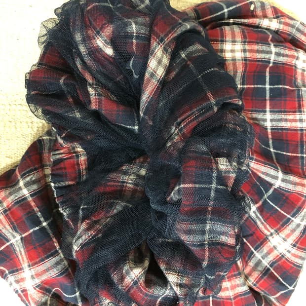 빈티지 레드 체크 튤 레이어 스커트