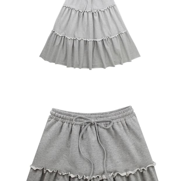 새상품) 곤니치와봉쥬르 버터플라이 셔링 스커트 그레이