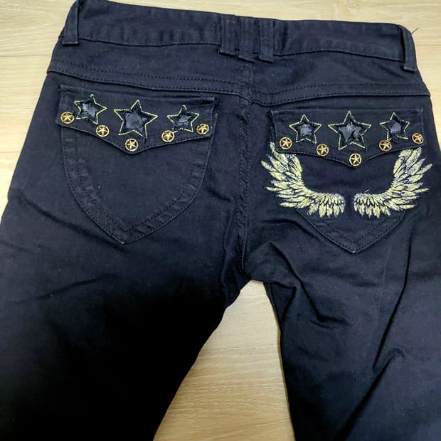 에고이스트 EGOIST 금장 골드자수 갸루 펑크 블랙 로우라이즈 스키니진