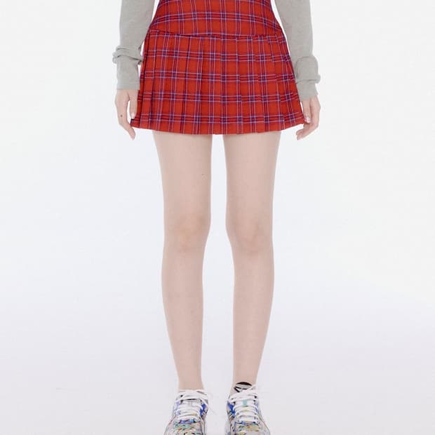 유희 PLEATS SKIRT RED 플리츠 스커트 치마 레드 M