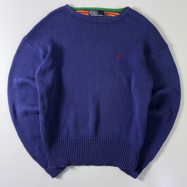 Polo  폴로 랄프로렌 90,s 헤비코튼 블루 라운드 보트넥 니트 