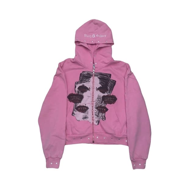빈티지무드 핑크크롭 후드집업 