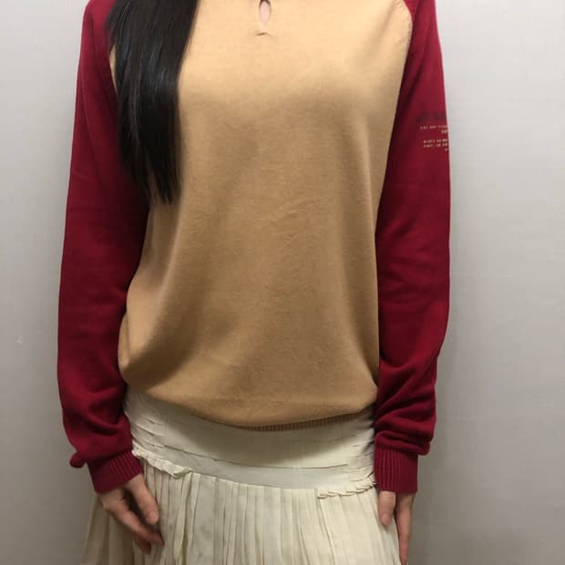 빈티지 베이지 앤 레드 니트