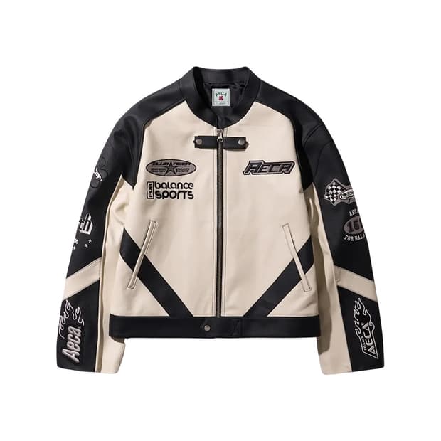 AECA 에이카화이트 레이싱 패치 바이커 자켓