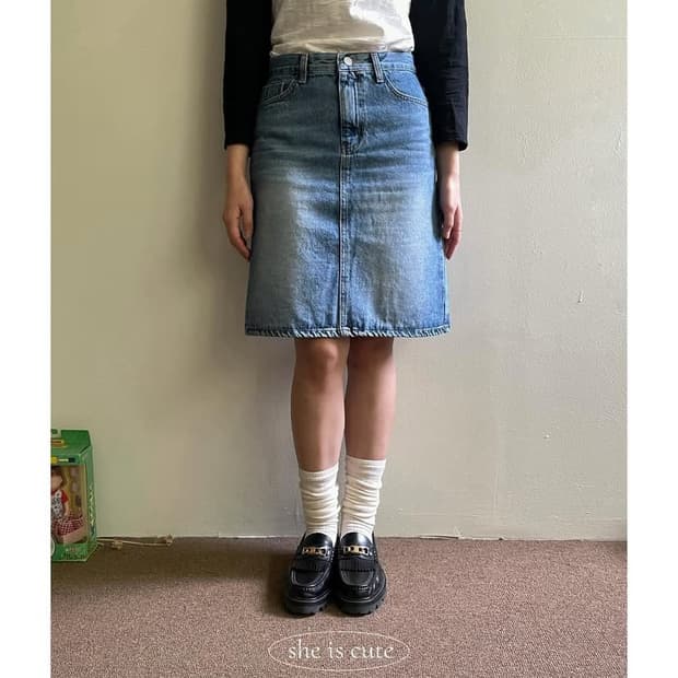 She is cute kitty denim skirt
