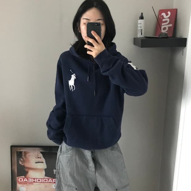(주)서광 폴로 랄프로렌 빅포니로고 네이비 써멀 헤비 후드티