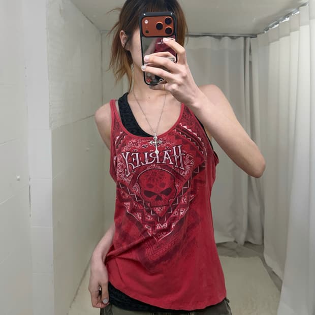 (상의 세트) 할리데이비슨 펑크 히피 유넥 나시 + 챠콜 에스닉 나시