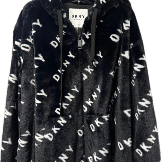 DKNY 로고 퍼 후디 아우터