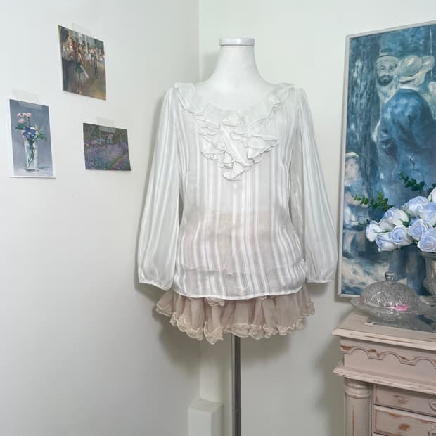 white ruffle glitter lovely blouse
