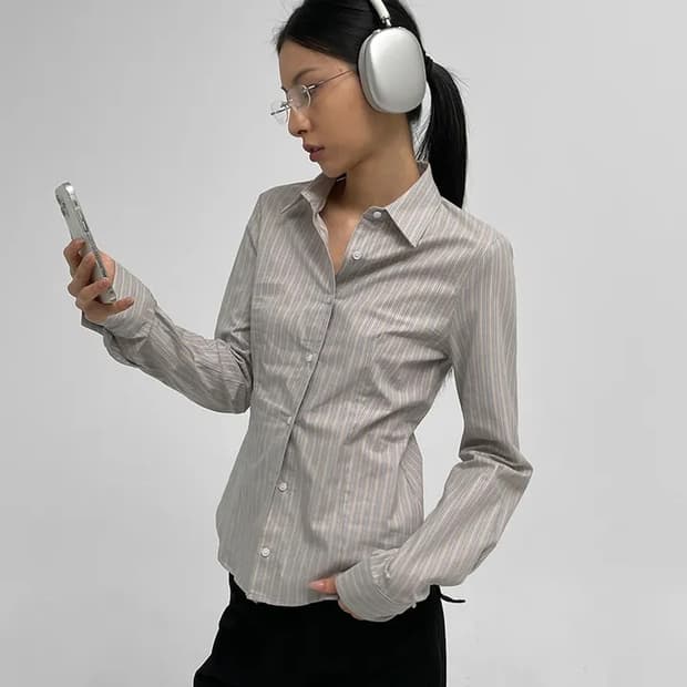 블랙업 하이테 스트라이프 셔츠 베이지