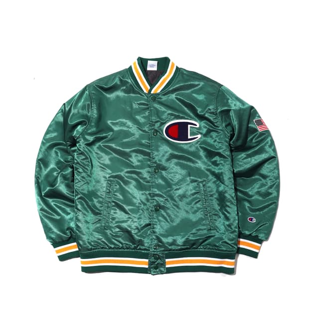 CHAMPION 그린 샤틴 바시티 점퍼 size L