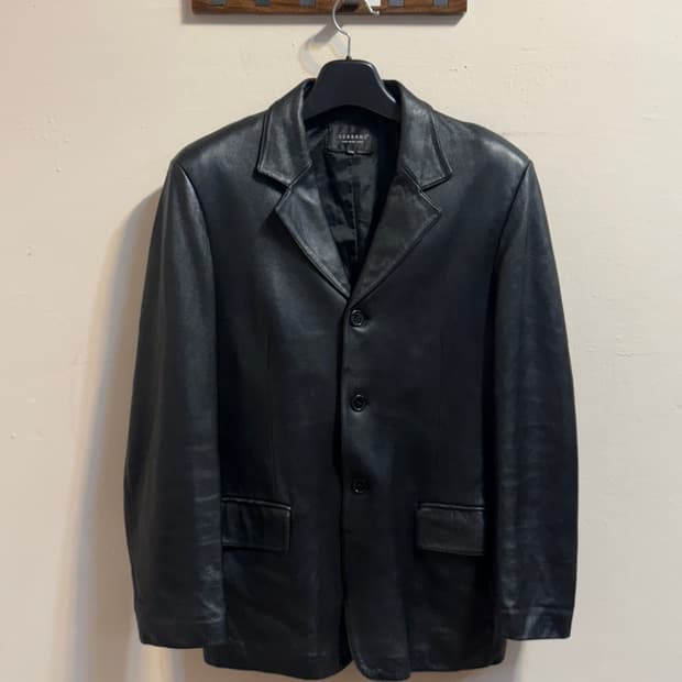 SERRANO Men's Black Leather Blazer Jacke