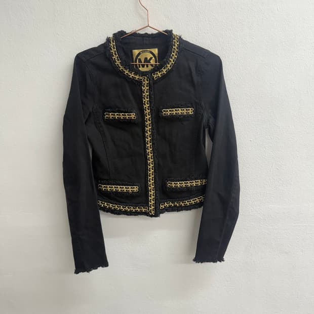 마이클코어스 블랙 체인 금장 트위드 데님 자켓 (XS)