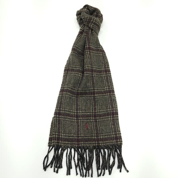 MX187 폴로 랄프로렌 체크 헤링본 램스울 양면 목도리 머플러