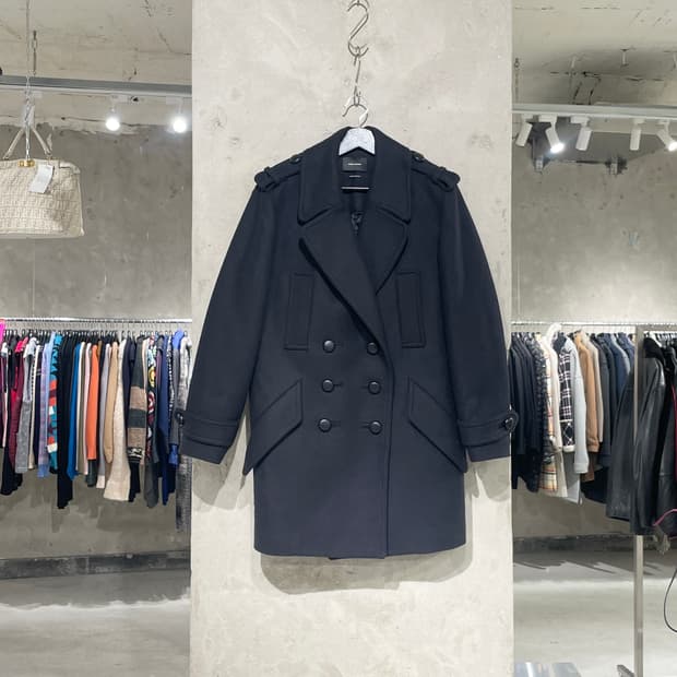 이자벨 마랑 블랙 더블 브레스티드 울 피코트