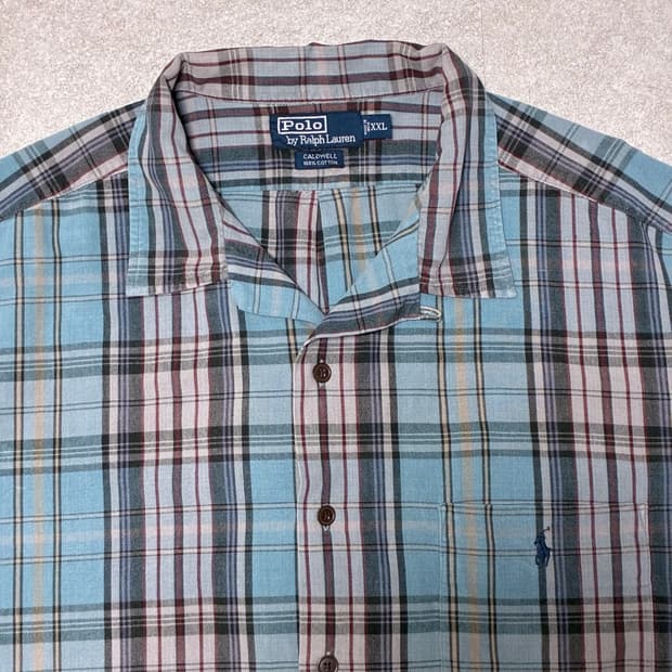 VTG 폴로 랄프 로렌 CALDWELL 반팔 체크 셔츠 XXL