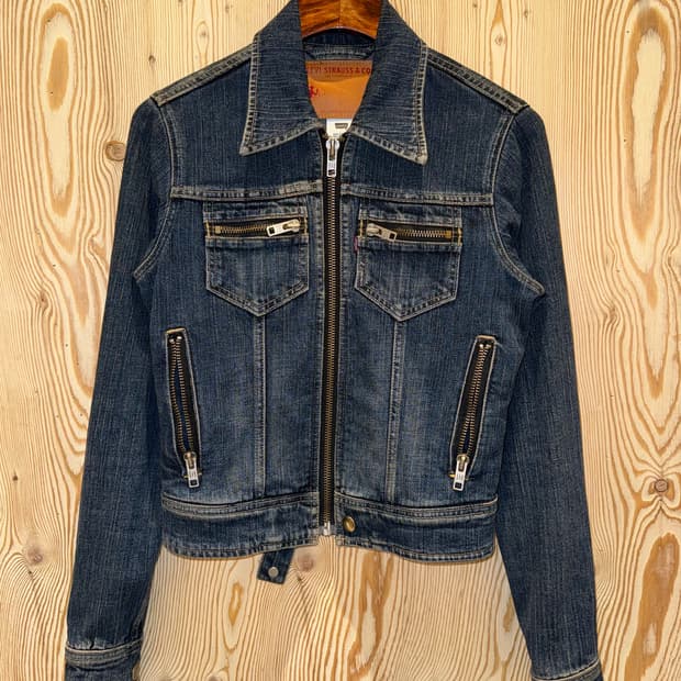 리바이스 멀티지퍼 데님 크롭 자켓