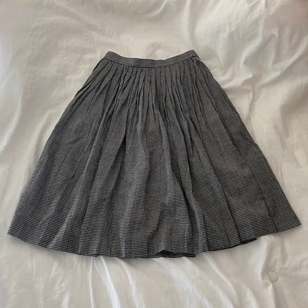 빈티지 체크 미디 스커트 / 모리 플리츠 