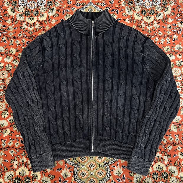 [XL] 트릴리온 빈티지 케이블 니트 집업 차콜