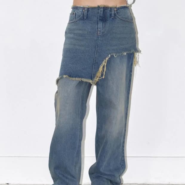 폴리수엠 레이어드 스커트 데님 팬츠