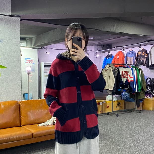 아베크롬비 투톤 단가라 후디드 니트 가디건 B4364