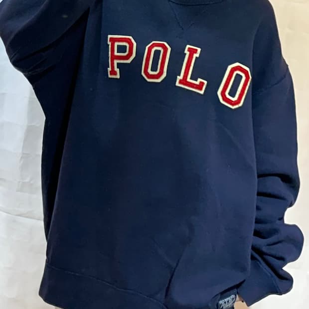 폴로랄프로렌 로고 패치 네이비 기모 맨투맨