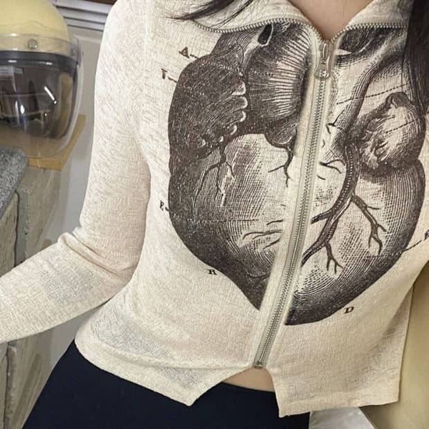 HEART FULL ZIP LONG SLEEVE-kater