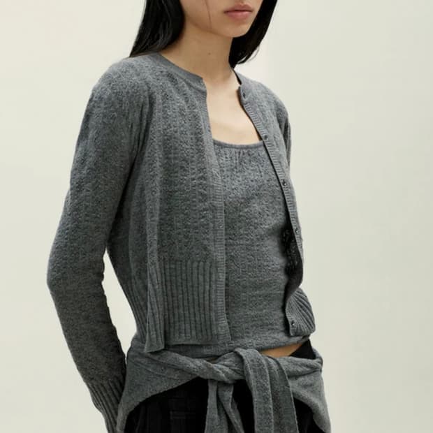 새제품/ 앙개 니트 가디건 세트 니트 그레이 smoked