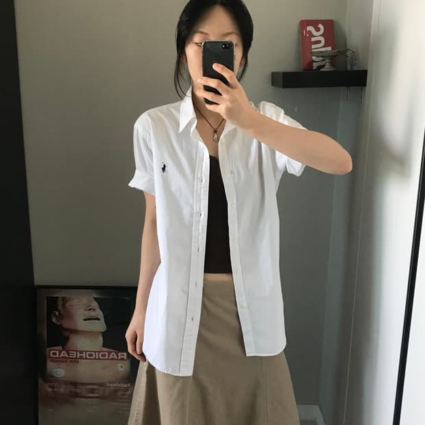 폴로 랄프로렌 포니로고 슬림핏 화이트 반팔 셔츠