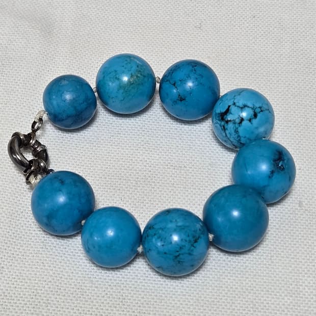 빈티지 터키석 볼드 비즈 팔찌 실버 925 잠금장치