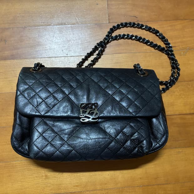 vintage louis quatorez black leather bag