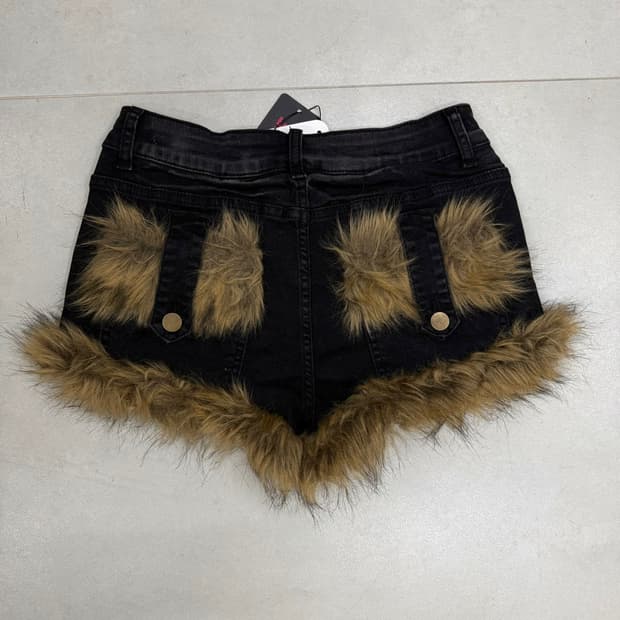 Y2k Vintage Fur denim shorts